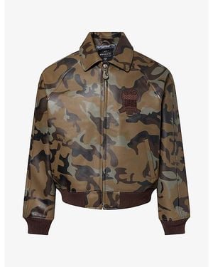 Avirex Icon Brand-Motif Leather Jacket - Green