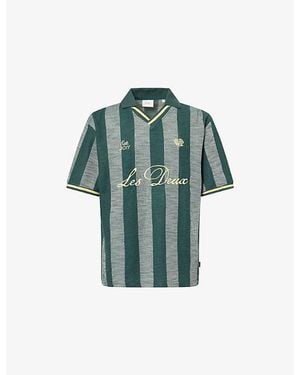 Les Deux Striped Logo-Embroidered Cotton-Knit Football Top - Green