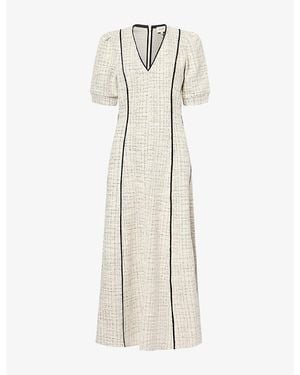 ME+EM V-Neck Fit-And-Flare Tweed-Jersey Maxi Dress - Natural
