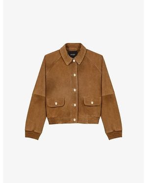 Maje Relaxed-Fit Side-Pocket Suede Jacket - Brown