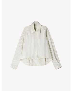 Sandro Striped Rhinestone-Embellished Cotton-Blend Shirt - White