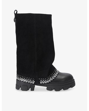Kurt Geiger Stomp Fold-Over Crystal Suede Boots - Black