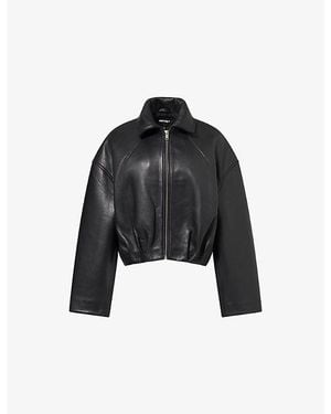 ROTATE BIRGER CHRISTENSEN Pleated Bonded Leather Jacket - Black