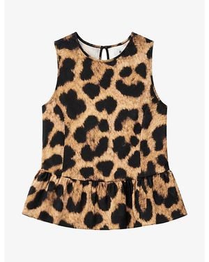 Ro&zo Leopard-Print Peplum Cotton Top - Brown