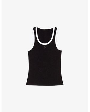 Maje Contrast-Trim Ribbed Cotton-Jersey Tank Top - Black