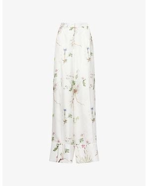 Erdem Graphic-Pattern Wide-Leg Silk Pants - White