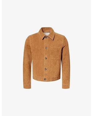 Ami Paris Ami De Coeur Embossed Buttoned Suede Jacket - Brown