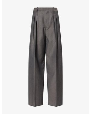 Bottega Veneta Pinstripe Pleated Wool-Blend Pants - Gray
