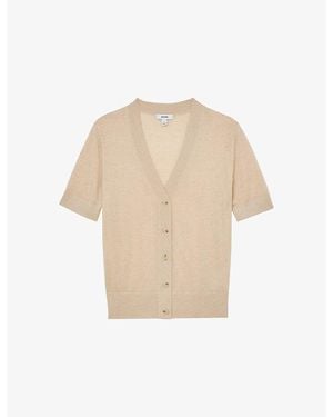 Reiss Seren V-Neck Knitted Cardigan - Natural