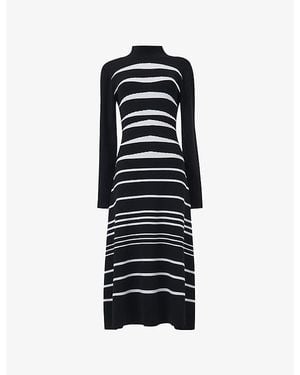 eem Striped High-Neck Knitted Midi Dress - Black