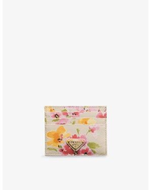 Prada Floral Print Saffiano Leather Card Holder - Pink