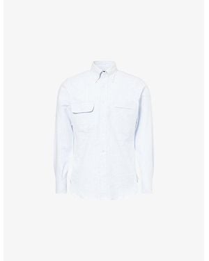 Drake's Stripe-Print Long Sleeve Cotton Oxford Shirt - White