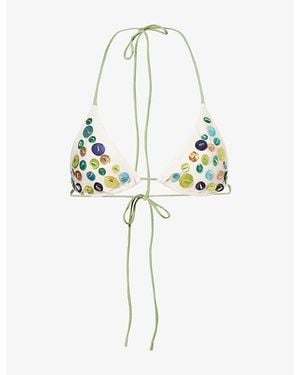 Jaded London Agoya Shell Trim Triangle Bikini Top - White
