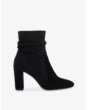 Dune Okra Ruched Suede Heeled Ankle Boots - Black