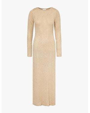 Pretty Lavish Champagne Anastasia Sequin-Embellishment Slim-Fit Knitted Maxi Dress - Natural