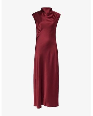 ME+EM Draped-Neckline Sleeveless Woven Maxi Dress - Red