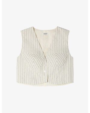 Sandro Striped Cropped Woven Top - White