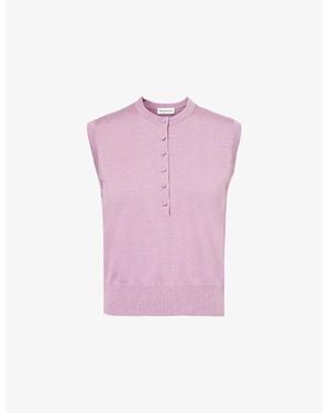 Dries Van Noten Sleeveless Ribbed-Panels Cotton-Knit Top - Purple