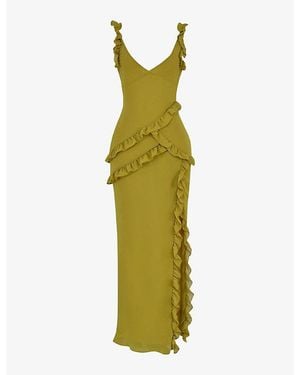 House Of Cb Pixie Ruffled Mesh Maxi Dress - Metallic