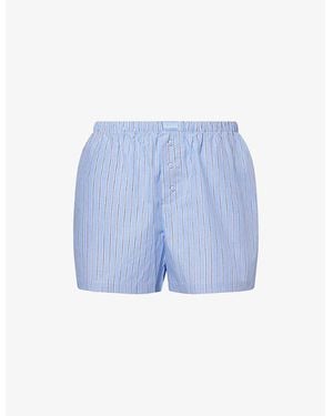 ADANOLA Relaxed-Fit Striped Cotton-Poplin Boxer Shorts - Blue