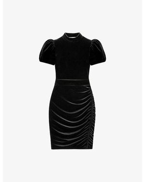 Ro&zo Madison Puff-Sleeved Stretch-Velvet Mini Dress - Black