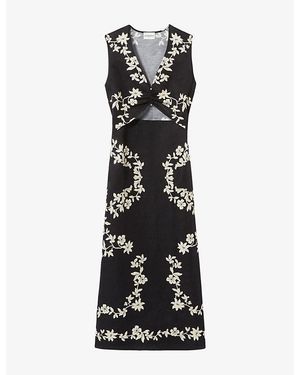 Claudie Pierlot Floral-Print Cut-Out Woven Maxi Dress - Black