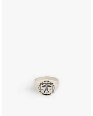 Serge Denimes Vitruvian-Engraved Oxidised-Finish Sterling- Ring - White