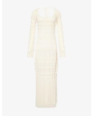 Devon Windsor Uma Fringe-Hem Knitted Maxi Dress - White