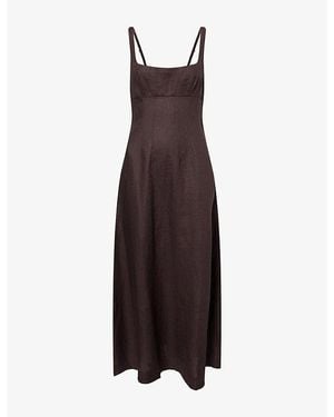 Reformation Sabine Square-Neck Linen Midi Dress - Brown