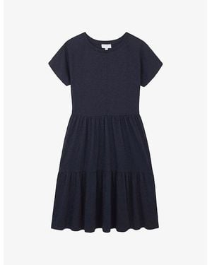 The White Company Tiered Short-Sleeve Cotton-Jersey Knee-Length Dress - Blue