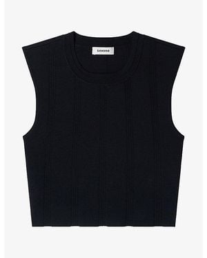Sandro Cropped Ribbed Knitted Top - Black