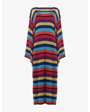 eem Stripe-Print Knitted Maxi Kaftan - Red