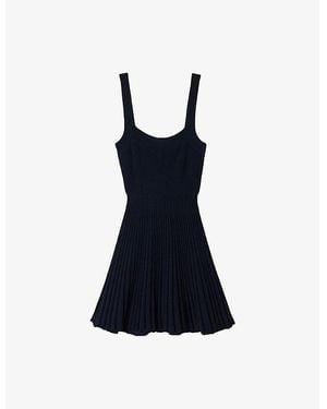 Sandro Sleeveless Pleated Knitted Mini Dress - Blue