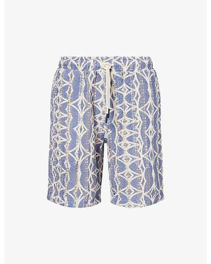 Oas Nicola Slip-Pocket Cotton-Crochet Shorts - Blue
