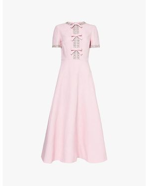Valentino Garavani Bow-Embellished Crystal-Trim Wool And Silk Midi Dress - Pink
