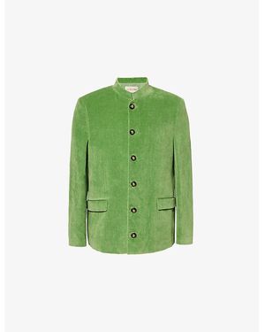 Valentino Garavani Stand-Collar Velvet-Texture Regular-Fit Cotton And Linen-Blend Jacket - Green