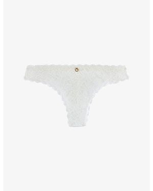 Aubade Rosessence Mid-Rise Stretch-Lace Tanga Briefs - White