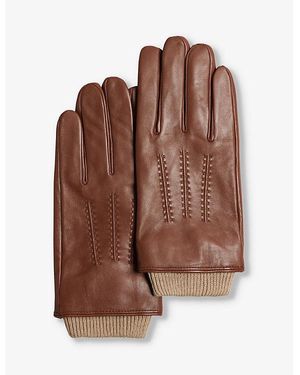 Ted Baker smart chocolate leather wool cashmere gloves men’s brown popular