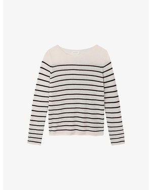 The White Company Striped Boat-Neck Wool-Blend Jumper - White