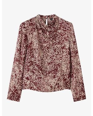 Whistles Cowl-Neck Animal-Print Woven Blouse - Purple
