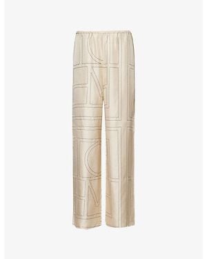 TOTEME Monogram-Print Silk-Twill Pyjama Bottoms - Natural