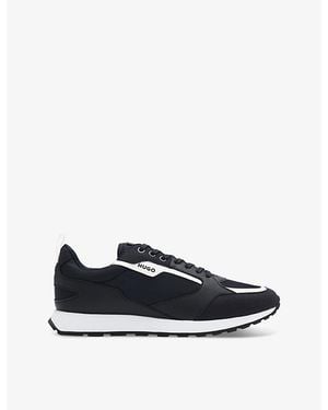 HUGO Logo-Embossed Leather And Mesh Low-Top Trainers - Blue