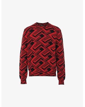 Prada Abstract-Pattern Wool And Cashmere-Blend Jumper - Red