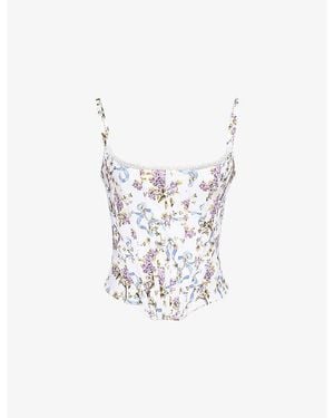 House Of Cb Cadie Ribbon-Print Cotton Corset Top - White