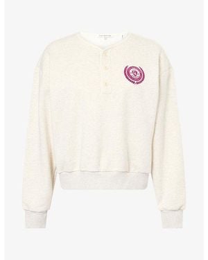 GOOD AMERICAN The Brushed Fleece Henley Jersey Sweater - White