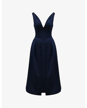 House Of Cb Paloma Pleated Satin Midi Dress - Blue