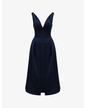 House Of Cb Paloma Pleated Satin Midi Dress - Blue