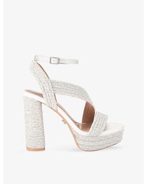 Carvela Kurt Geiger Gala Jewel-Embellished Satin Heeled Platform Sandals - White