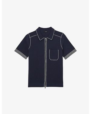 Reiss Blake Stitch-Detail Stretch-Knit Shirt - Blue