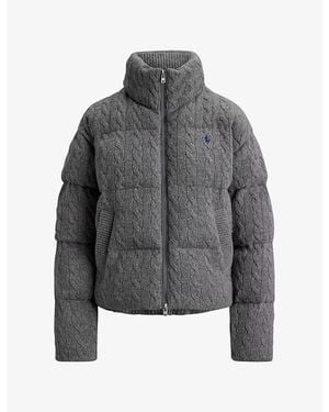 Polo Ralph Lauren Cable Logo-Embroidered Wool And Cashmere-Blend Puffer - Gray